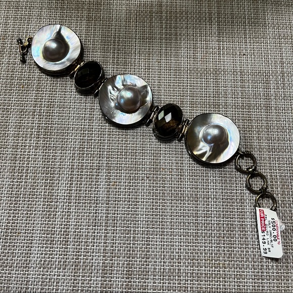 One of a Kind Vintage Sterling Silver Rough Pearl Quartz Bracelet - Picture 7 of 8